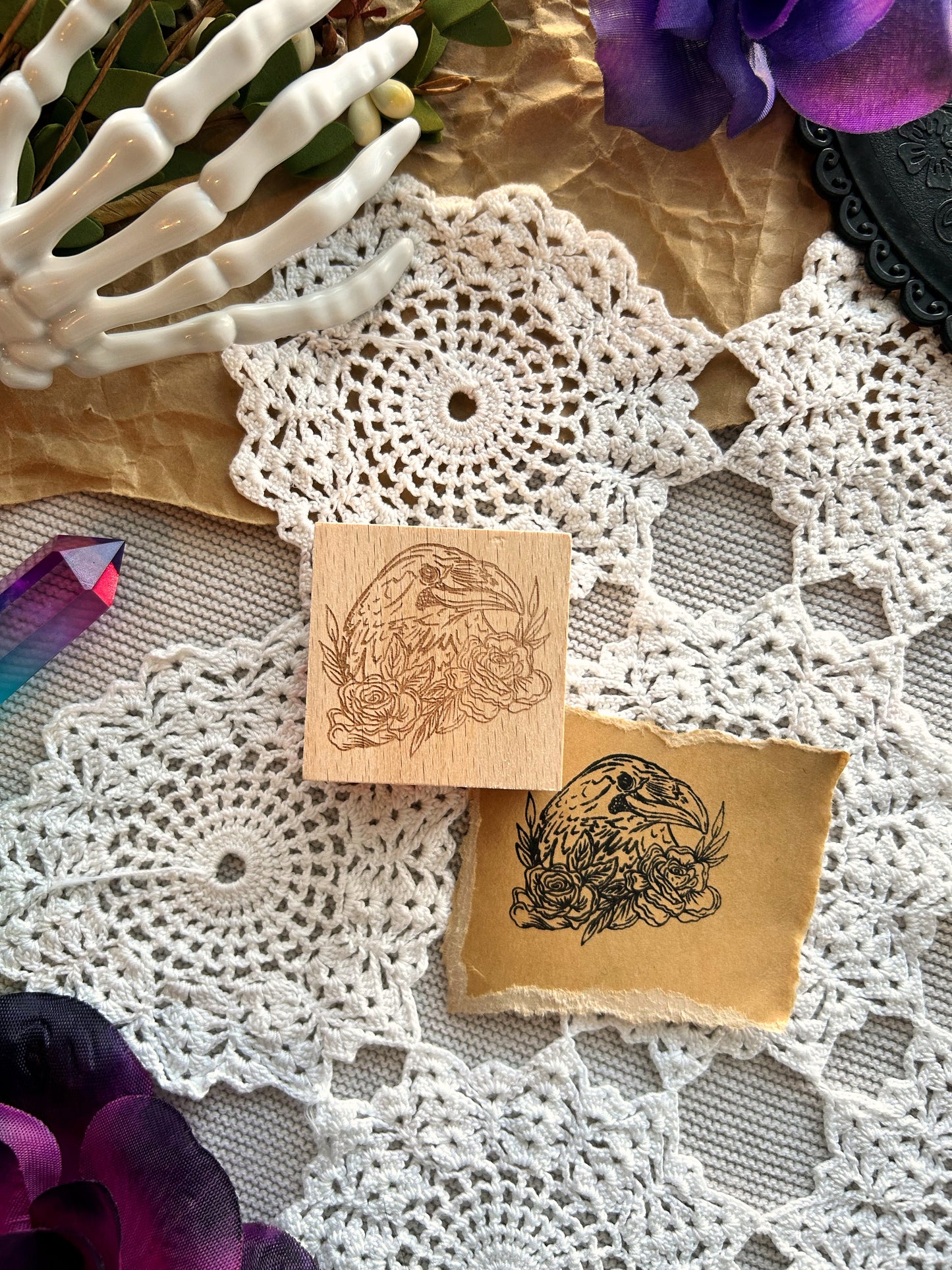 Raven Rose Wooden Stamp