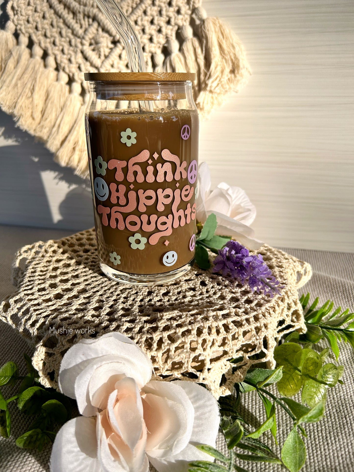 Think Hippie Thoughts Glass Tumbler
